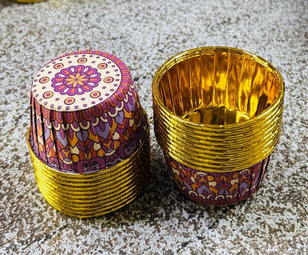 Metallic Foil Paper Cake Baking Cups  - Delight 7, 50 Pcs Pack