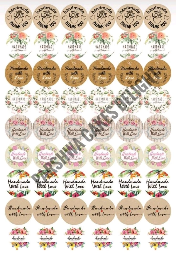 Handmade With Love Sticker Sheet - 54 Stickers, 2 Inches