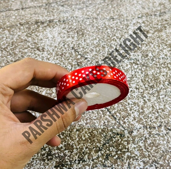 Satin Dotted Ribbon  - Red, 1/2 Inches