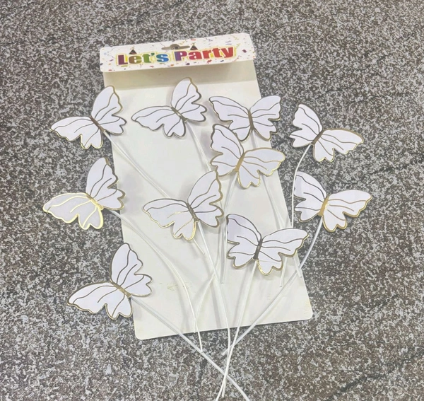 New String Butterflies - White, 10 Pcs