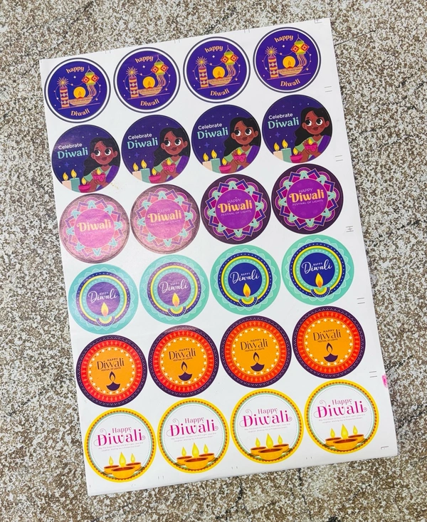 Happy Diwali Circle Sticker Sheet - 24 Pcs, 2 Inches Size, Delight 1