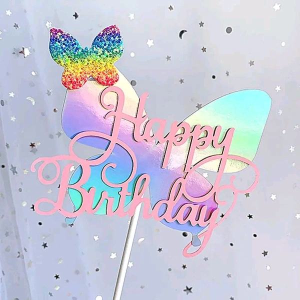 Gradient Butterfly Happy Birthday Cake Topper - Pink, 1 Pc