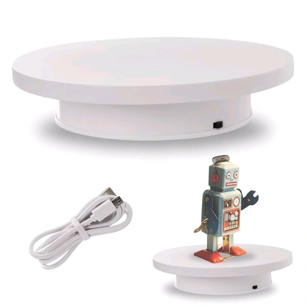 360° Degree Electric Turntable Rotating Display Stand - USB Charging, 8 Inches, White