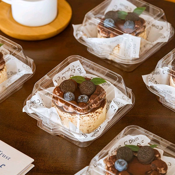PVC Transparent Square Bento Box  - 10 Pcs Pack