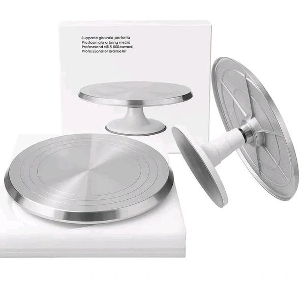 2-PIECE Detachable Steel Cake Turntable – White Base with Rotating Top - 1 Pc
