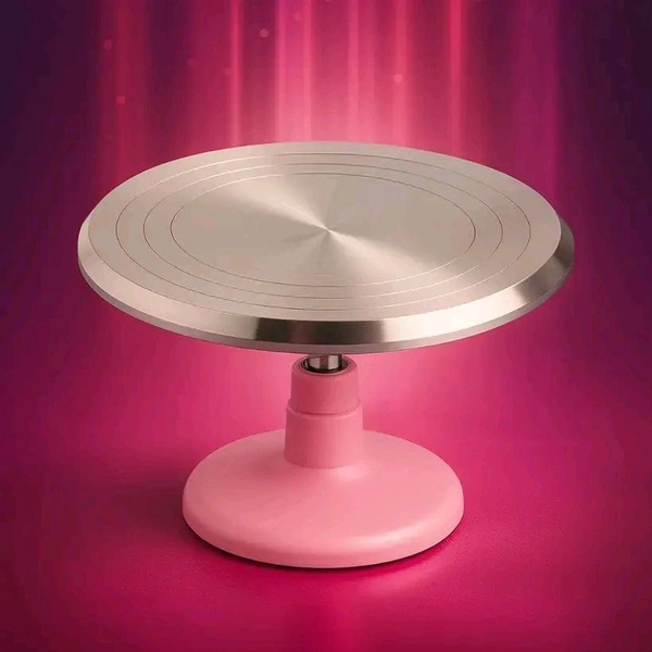 2-PIECE Detachable Steel Cake Turntable – Pink Base with Rotating Top - 1 Pc