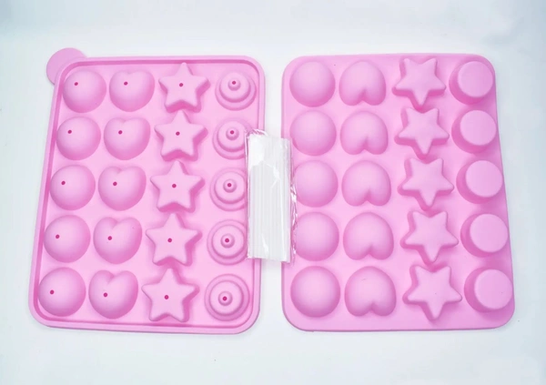 20 in1 Star & Heart Lollipop Chocolate Mould - With Lollipop Sticks