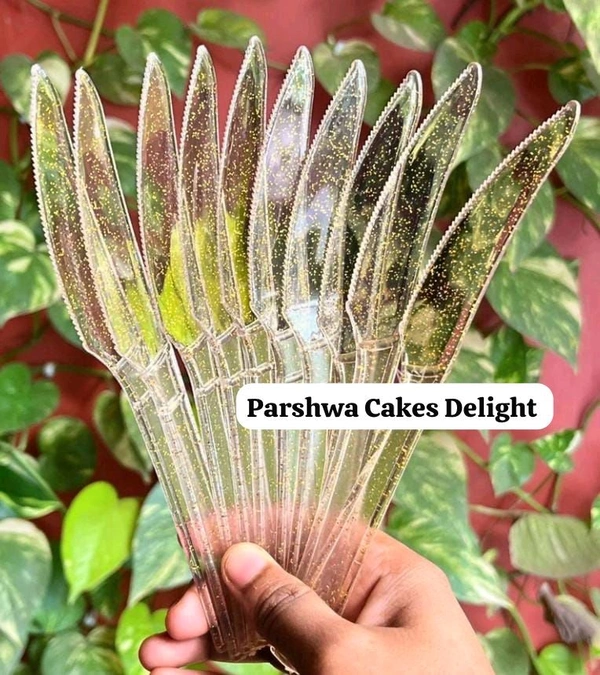 Golden Glitter Transparent Plastic Knife - 100 Pcs Pack