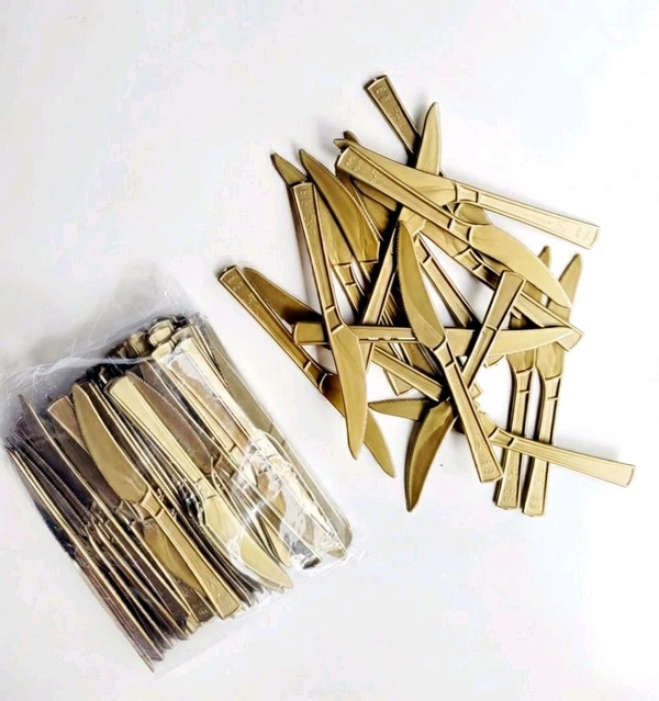 Golden Plastic Knife - 100 Pcs Pack