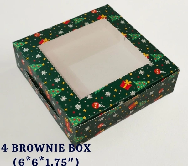 Christmas Brownie Box - 10 Pcs Pack, 4 Brownie 6*6*1.75", Delight 2 Green