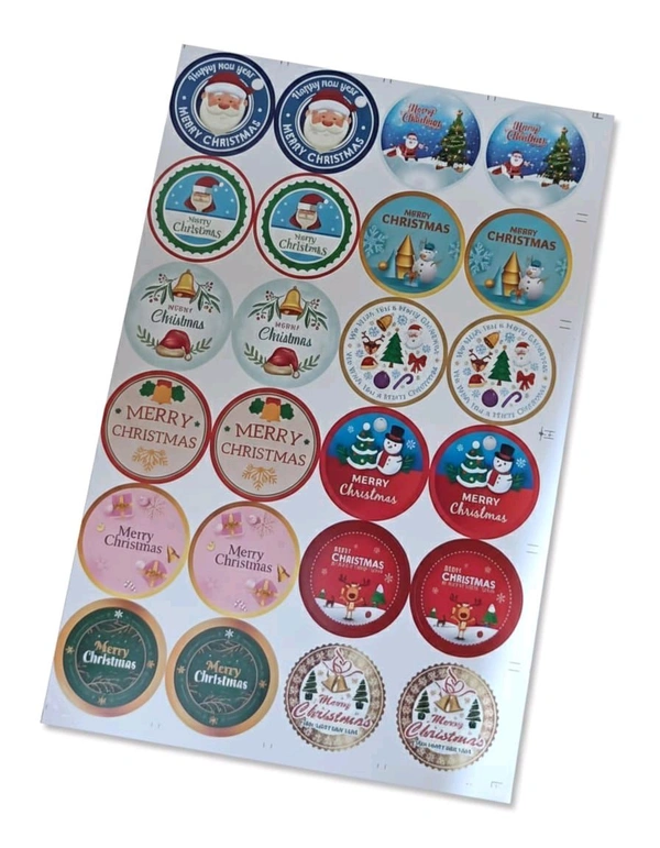 Christmas Circle Sticker Sheet - 24 Pcs, 2 Inches