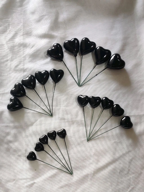 Heart Faux Balls - Black, 20 Pcs Pack