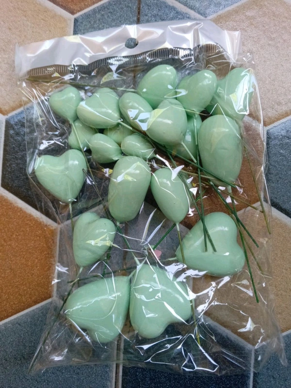 Heart Faux Balls - Green, 20 Pcs Pack