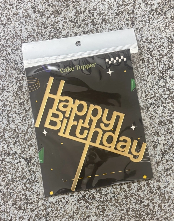 ACRYLIC TOPPER Happy Birthday - 5 Inch, Gold, 135