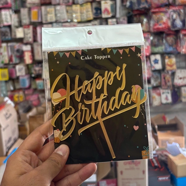 ACRYLIC TOPPER Happy Birthday - 5 Inch, Gold, 135