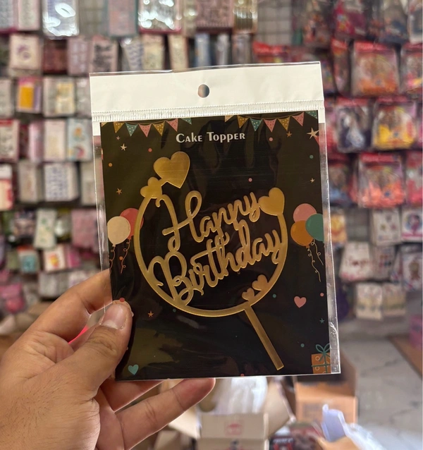 ACRYLIC TOPPER Happy Birthday - 5 Inch, Gold, 143