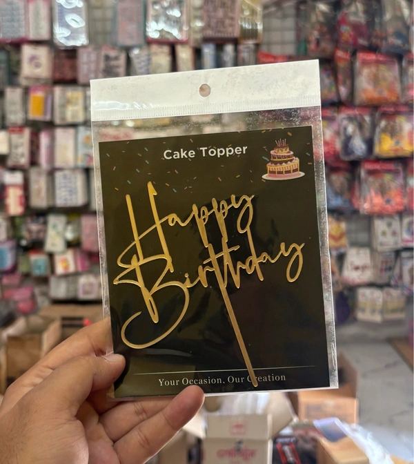 ACRYLIC TOPPER Happy Birthday - 5 Inch, Gold, 144
