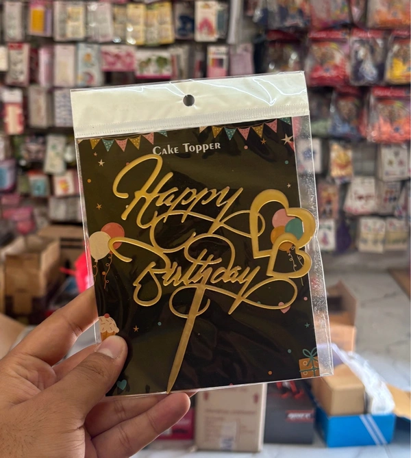 ACRYLIC TOPPER Happy Birthday - 5 Inch, Gold, 146