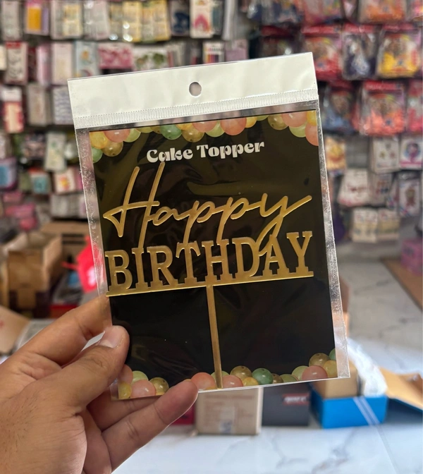 ACRYLIC TOPPER Happy Birthday - 5 Inch, Gold, 147
