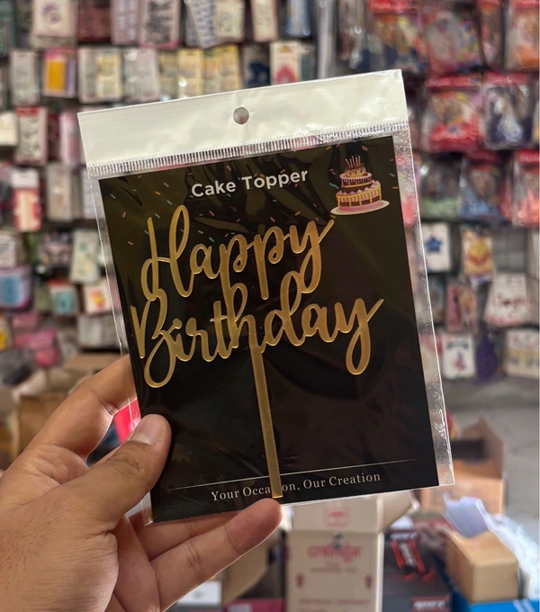 ACRYLIC TOPPER Happy Birthday - 5 Inch, Gold, 151