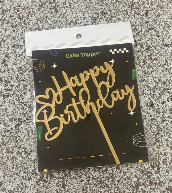ACRYLIC TOPPER Happy Birthday - 5 Inch, Gold, 152