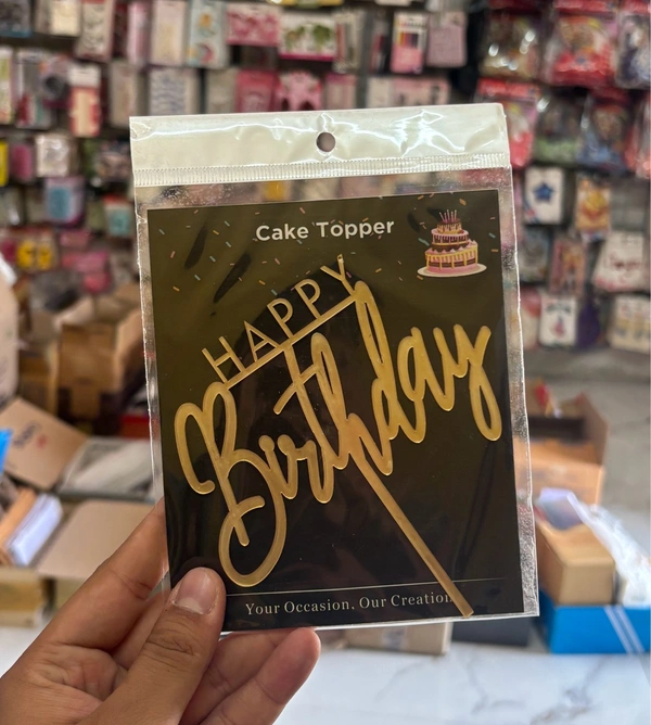 ACRYLIC TOPPER Happy Birthday - 5 Inch, Gold, 153