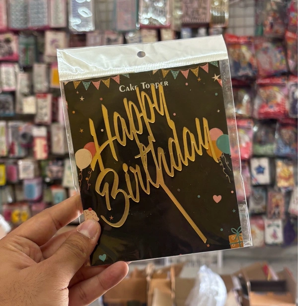 ACRYLIC TOPPER Happy Birthday - 5 Inch, Gold, 158