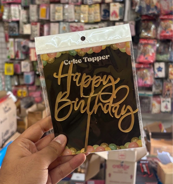 ACRYLIC TOPPER Happy Birthday - 5 Inch, Gold, 159