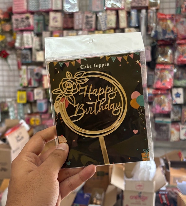 ACRYLIC TOPPER Happy Birthday - 5 Inch, Gold, 160
