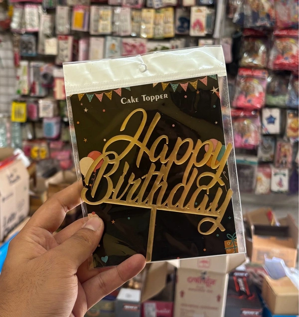 ACRYLIC TOPPER Happy Birthday - 5 Inch, Gold, 161