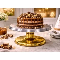 2-PIECE Detachable Steel Cake Turntable – GOLD Base with Rotating Top - Gold, 1 Pc