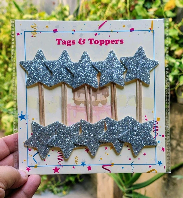 Foam Star Stick Topper - Silver, 10 Pcs Pack