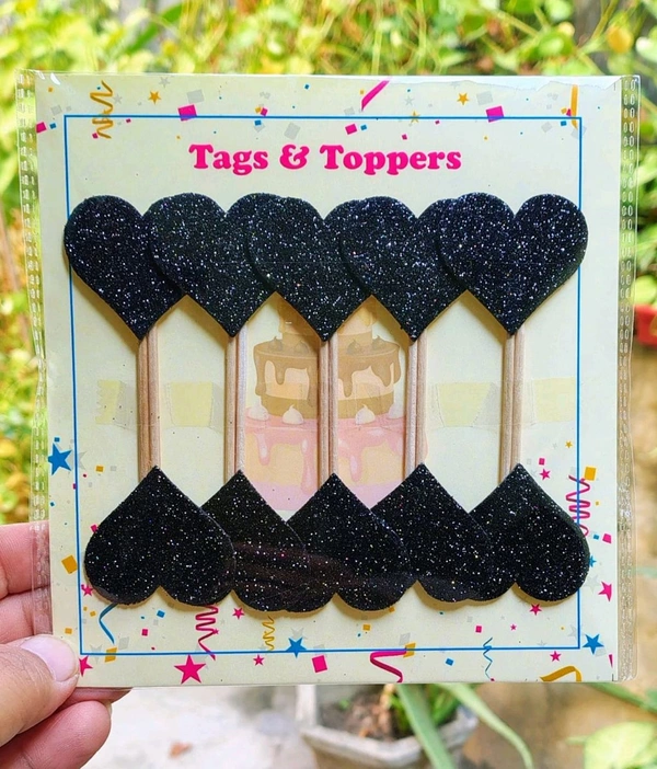 Foam Heart Stick Topper - Black, 10 Pcs Pack