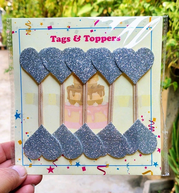 Foam Heart Stick Topper - Silver, 10 Pcs Pack