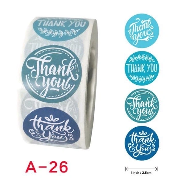 Thank You Sticker Roll - 1 Inch, 500 Pcs, A26