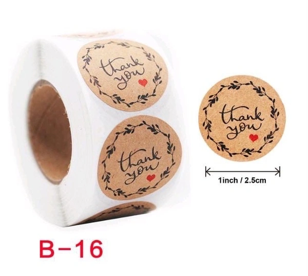 Thank You Sticker Roll - 1 Inch, 500 Pcs, B16