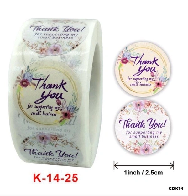 Thank You Sticker Roll - 1 Inch, 500 Pcs, K14