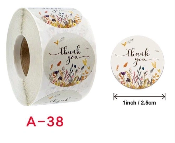 Thank You Sticker Roll - 1 Inch, 500 Pcs, A38