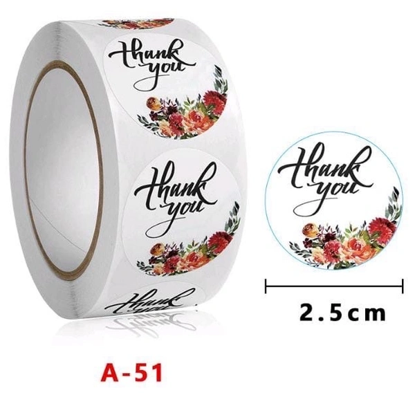 Thank You Sticker Roll - 1 Inch, 500 Pcs, A51