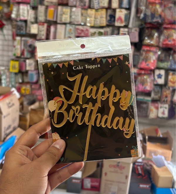 ACRYLIC TOPPER Happy Birthday - 5 Inch, Gold, 164