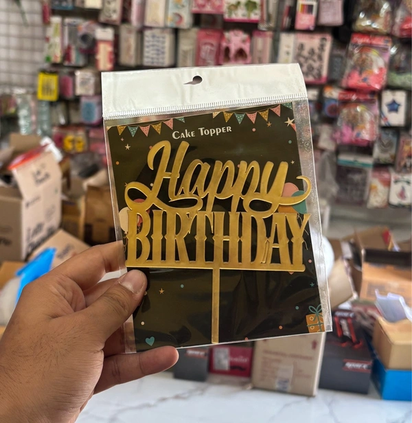 ACRYLIC TOPPER Happy Birthday - 5 Inch, Gold, 165