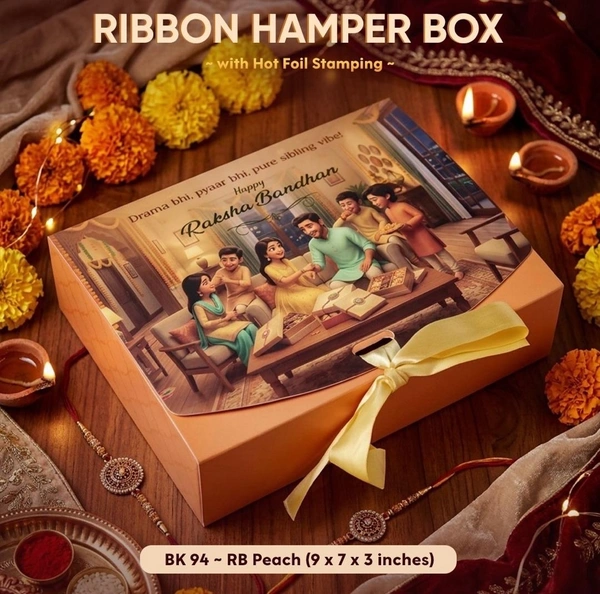 Rakhi Ribbon Hamper Box - 9*7*3 Inches Size, 10 Pcs Pack, BK94-RB Peach