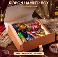 Rakhi Ribbon Hamper Box - 9*7*3 Inches Size, 10 Pcs Pack, BK94-RB Peach