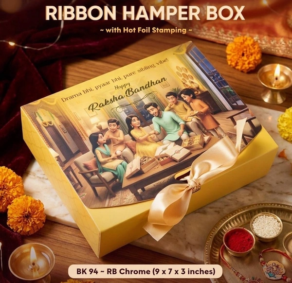 Rakhi Ribbon Hamper Box - 9*7*3 Inches Size, 10 Pcs Pack, BK94-RB Chrome