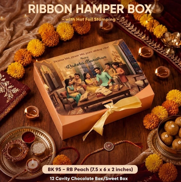 Rakhi Ribbon Hamper Box - 7.5*6*2 Inches, 10 Pcs Pack, BK95-RB Peach