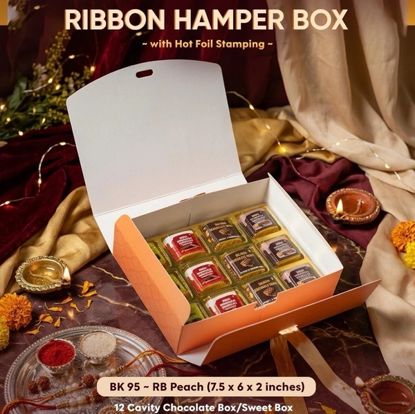 Rakhi Ribbon Hamper Box - 7.5*6*2 Inches, 10 Pcs Pack, BK95-RB Peach