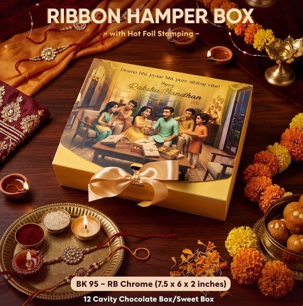 Rakhi Ribbon Hamper Box - 7.5*6*2 Inches, 10 Pcs Pack, BK95-RB Chrome