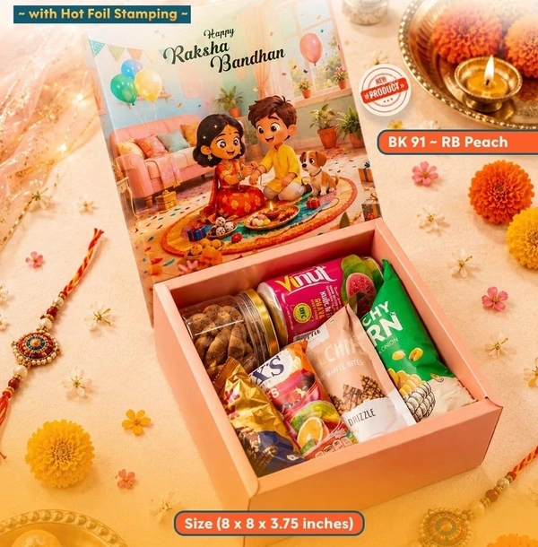 Top Bottom Rakhi Hamper Box - 8*8*3.75 Inches, 10 Pcs Pack, BK91-RB Peach