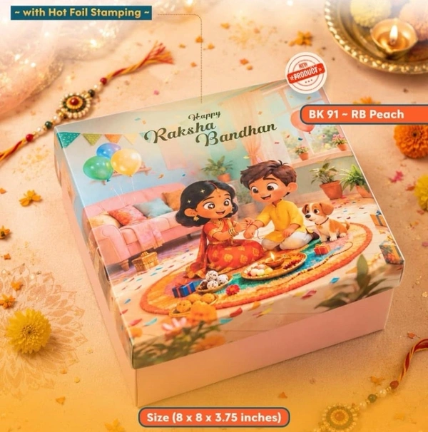 Top Bottom Rakhi Hamper Box - 8*8*3.75 Inches, 10 Pcs Pack, BK91-RB Peach