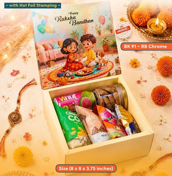 Top Bottom Rakhi Hamper Box - 8*8*3.75 Inches, 10 Pcs Pack, BK91-RB Chrome
